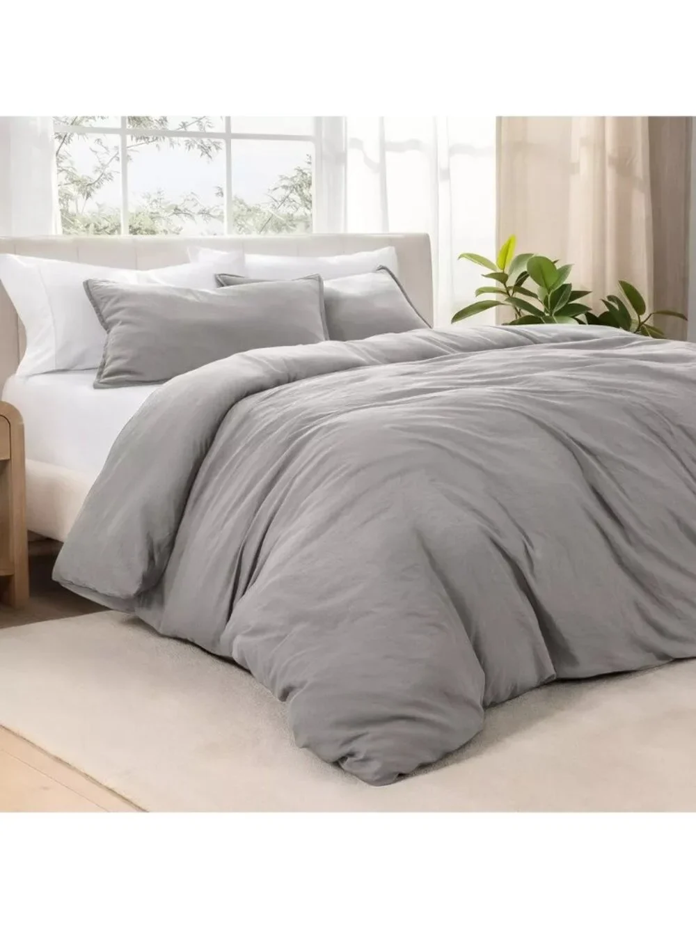 Bare Home Oversized King Frost Gray 3 Piece Duvet Cover Set w/ Pillow Shams